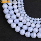 Natural Round Blue Chalcedony Stone Loose Beads For Jewelry Making 15" Wholesale