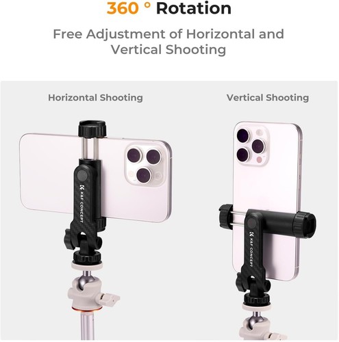 K&F Concept Phone/Tablet Tripod Mount Universal Holder for Tripod w/ 1/4" Thread - Photo 4 sur 28