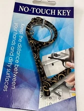 No Touch Door Opener Pin Tool Keychain Black Swirl Design