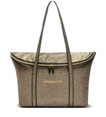 TAKING OFFERS Victoria Secret XL Tote Bag Gold Metallic Glitter 16x15x7