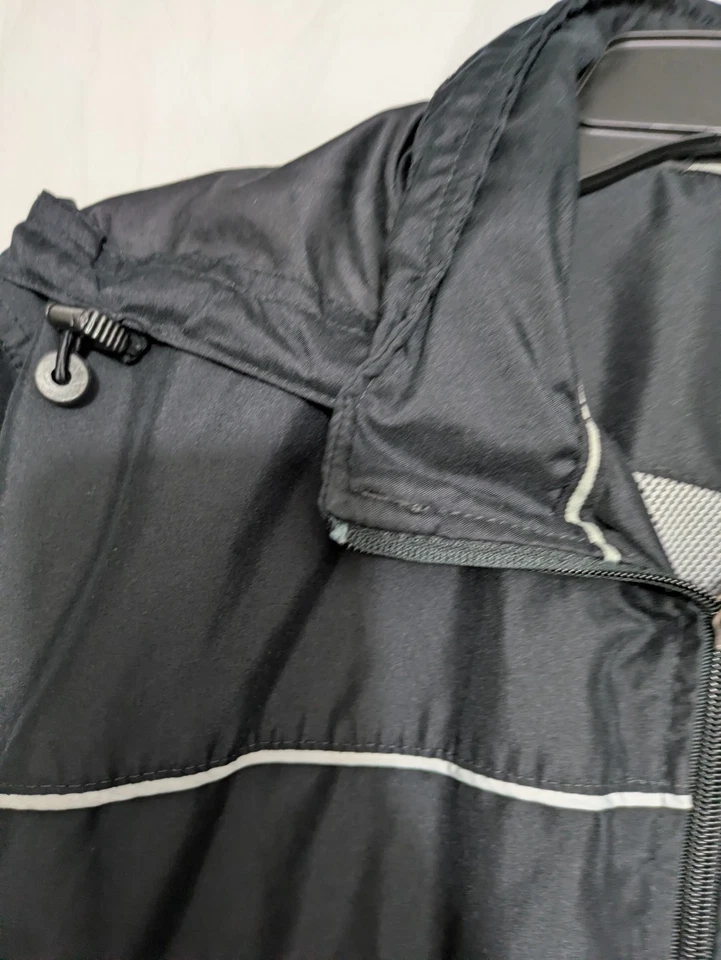 Tek Gear Windbreaker Jacket Black Hooded Reflective Trim Lightweight Zip Up (Mea - Image 3 of 4