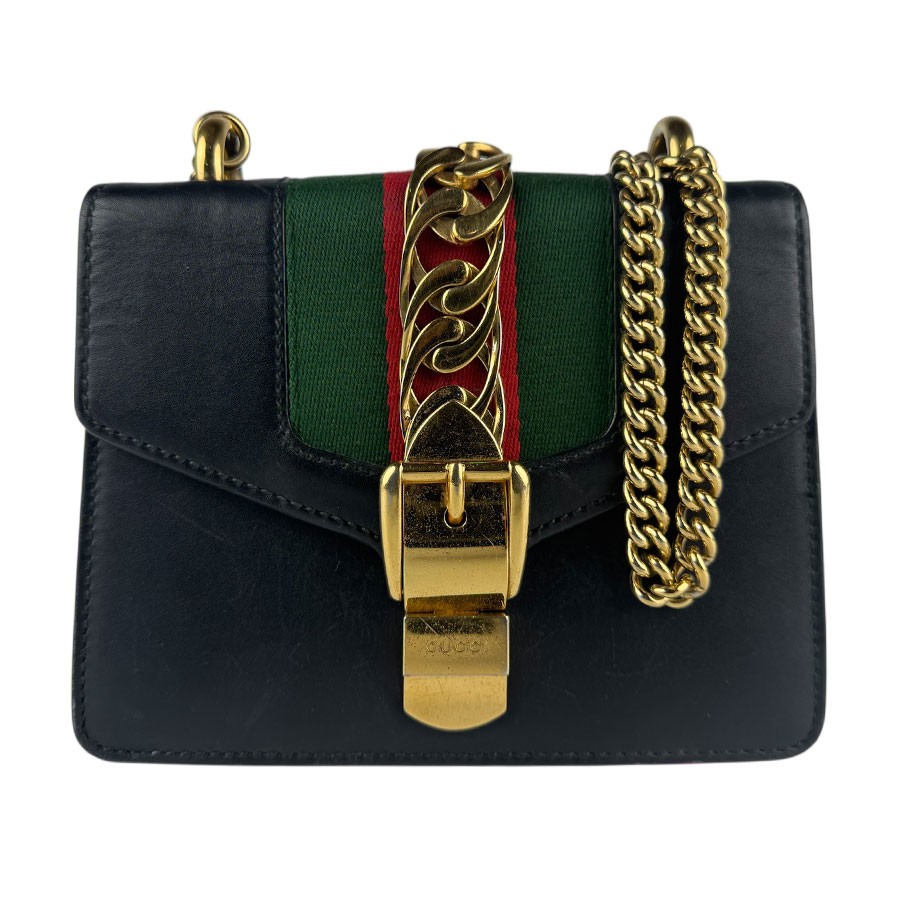 Borsa a tracolla originale Gucci Sylvie nero/oro pelle/metallo - z8100