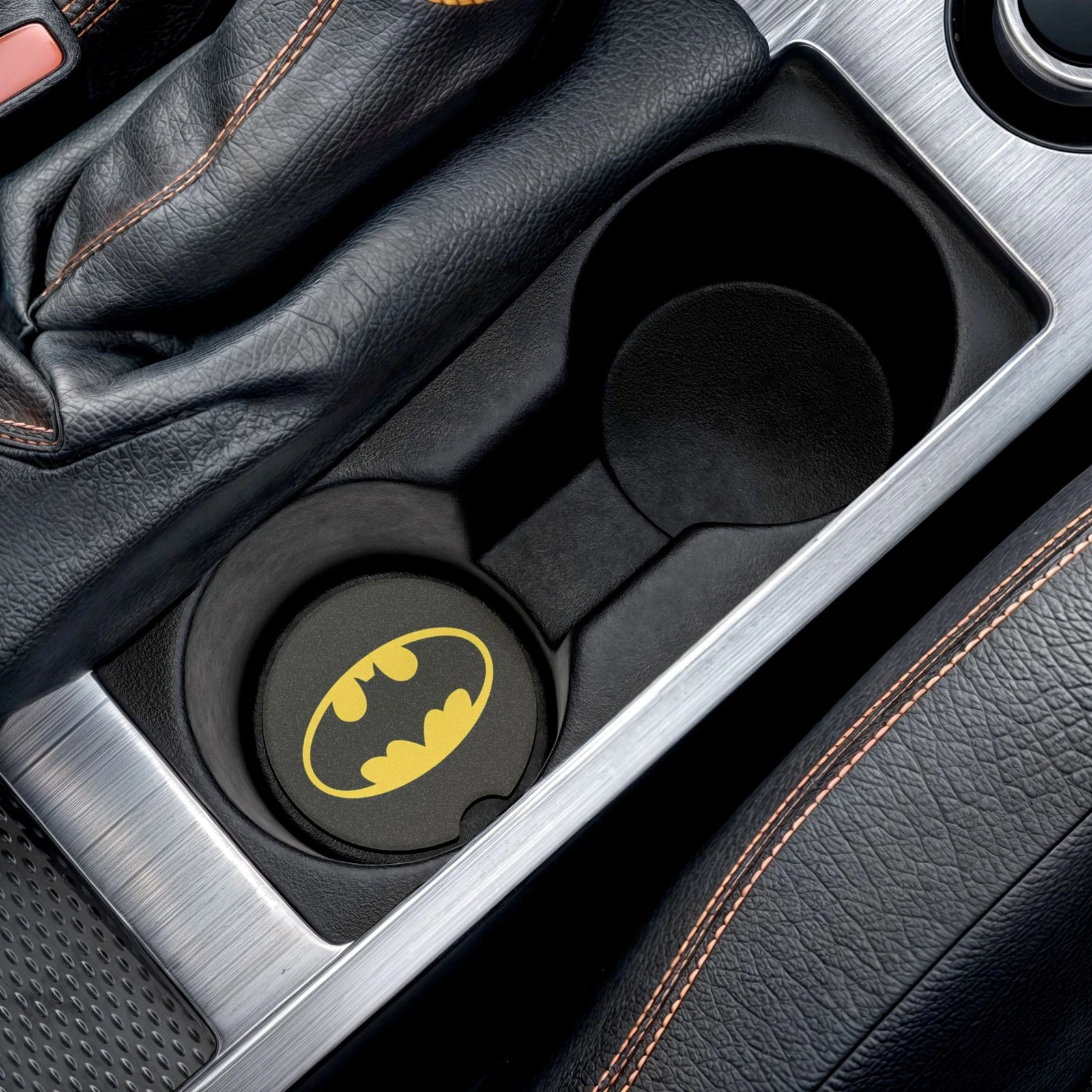 Batman Yellow Logo Soapstone Car Coaster – DC Comics Cup Holder Insert for Car