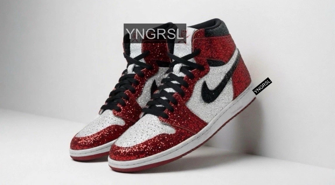 The Shoe Surgeon赤黒グリッターNIKE JORDAN 1 The Shoe Surgeon x Air Jordan 1 Retro High Expensive Chicago for