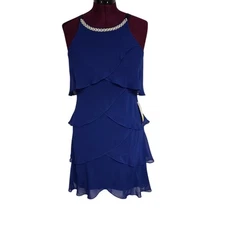 NEW NWT SL Fashions Blue Tiered Chiffon Cocktail Party Dress | Size 8