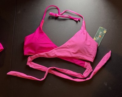 Blooming Jelly Women's High-Waisted Two Piece Wrap Bikini Set Size Medium  Pink