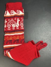 Alpaca Wool Red Leg Warmer Peru Llama Design 19 Inches Long New