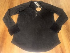 BiBi Shirt Womens Size XL Gray Waffle Knit Henley Long Sleeve Thermal Top