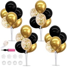 4 Set Balloon Centerpieces for Table,Balloon Stand Kit for Party Black Gold