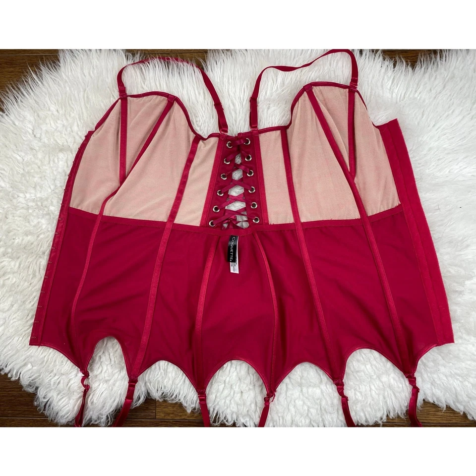 Corsé con cordones Coquette para mujer talla S rojo floral encaje deshuesado gancho y bucle Foto 4 de 4