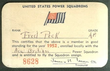 United States Power Squadron Membership Card New Britain CT 1952