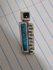 Vintage IJS JAXON  Sterling Silver Turquoise Gemstone Design Native Pendant 