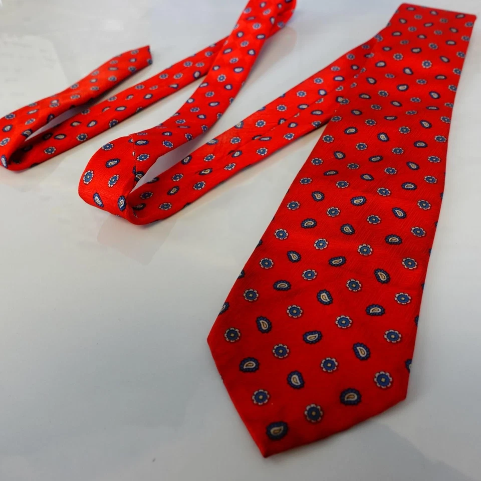Neck Tie Mens Red Foulard Paisley Floral Silk Woven Western Boho Power WEMBLEY - Image 4 of 4