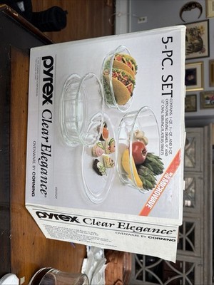 Vintage 1993 Pyrex 5-piece Clear Elegance Ovenware  Set Corning Glass NIB/NOS
