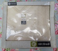 Vintage New Boxed Ecru Irish Linen & Lace Tablecloth & Napkins Set  Old Bleach