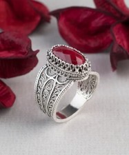 Sterling Silver Ruby Ring Handmade Womens Ring Artisan Filigree Statement Ring