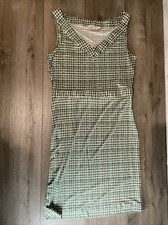 Tory Burch Paris Silk Dress Green Windowpane Double Block Sleeveless Large EUC