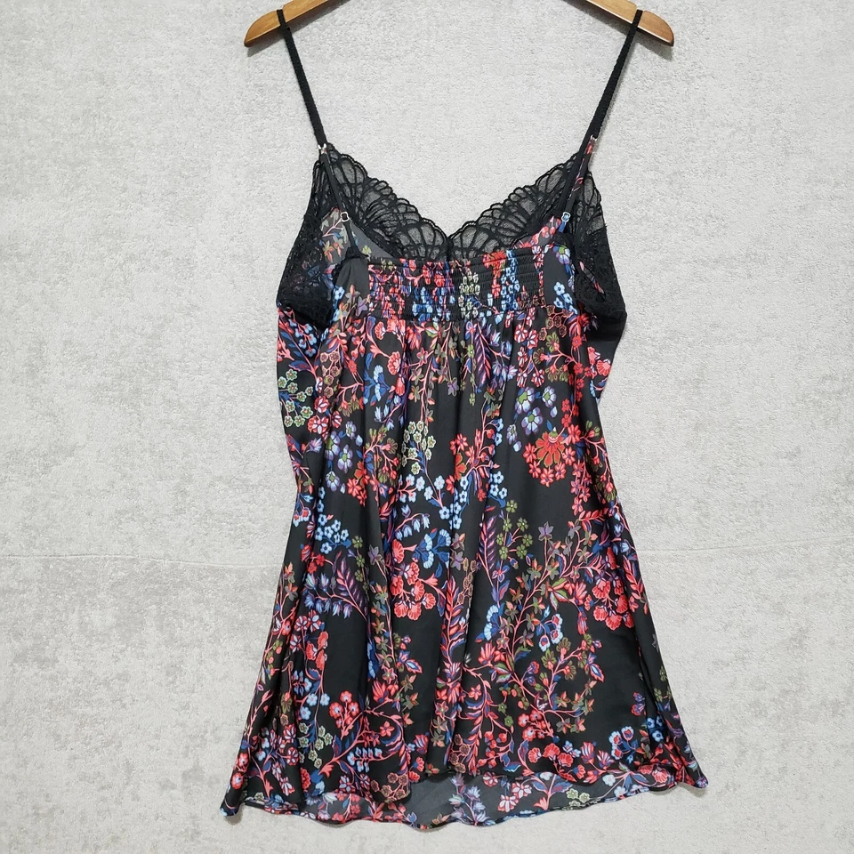 Camisón Josie Natori XL Chemise Satén Ditsy Floral Negro Encaje Correas Caladas Foto 2 de 4