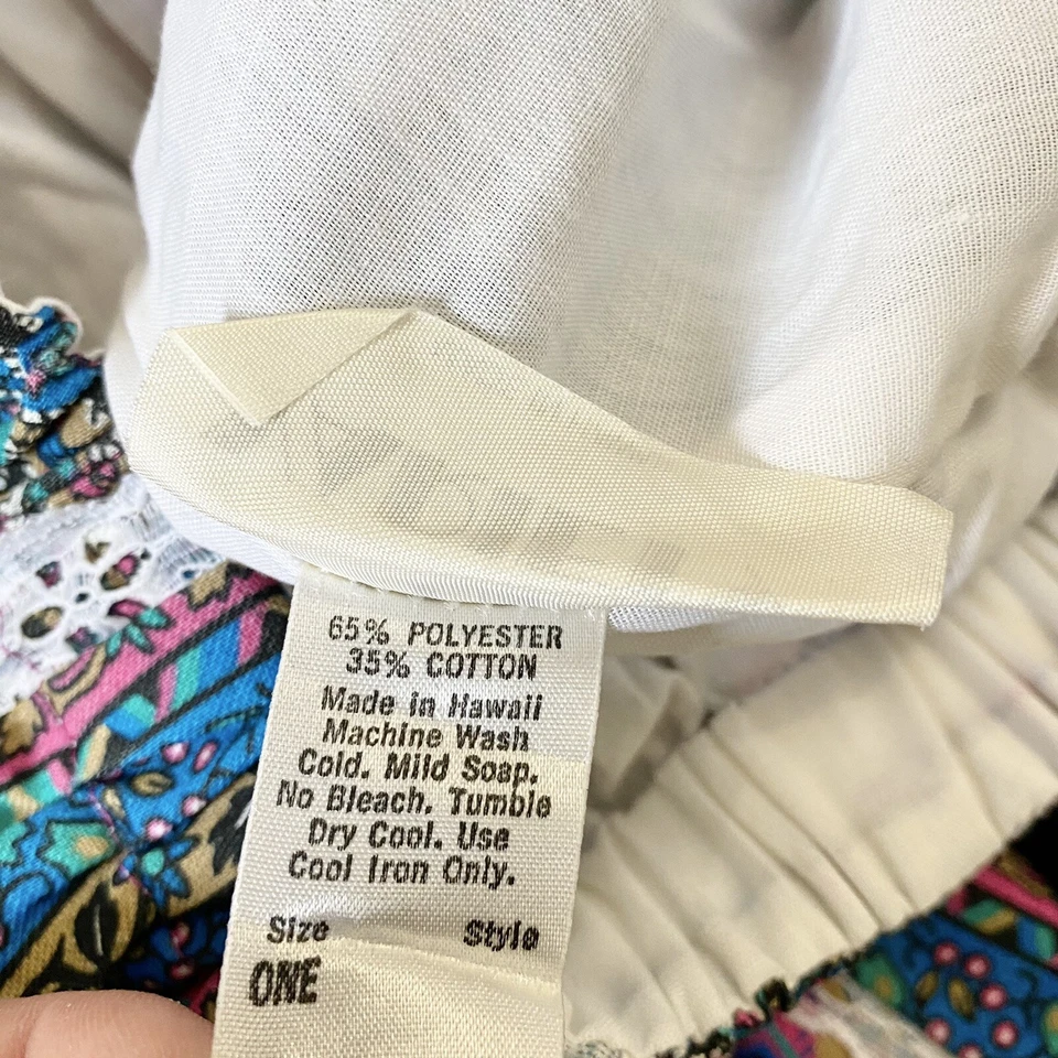 Винтажный цветной смешанный узор лоскутное одеяло линия юбка цветочный хлопок Гавайи OS - Изображение 4 из 4