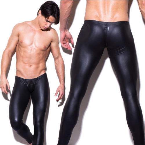 Men's PU Leather Skinny Moto Biker Tight Pants Clubwear Leggings Long Trousers - Afbeelding 1 van 8