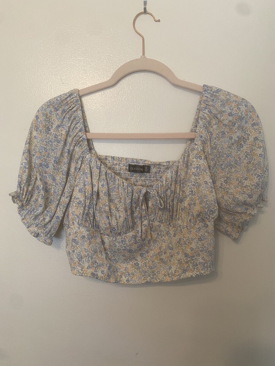 Glassons Puff Sleeve Smocked Back Sweetheart crop top size 8 floral | eBay