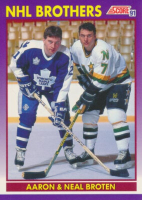 1991-92 Score American #307 AARON & NEAL BROTEN - Maple Leafs / North Stars