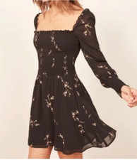 Exquisite Reformation Kelli Dress in Black Wildflower XS 0 2 Mini