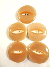 5 Acrylic Buttons 1" Tan & White 2-Hole NEW