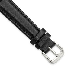 14mm 6.25" Short Black Smooth Leather Silver-tone Buckle Watch Band