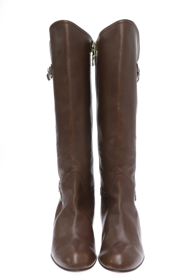 Womens Anyi LU Brown Leather Knee High With Buckle High Heel Boots Size 41.5 NEW - Image 4 of 4