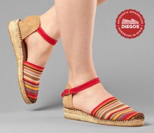 Alpargatas para mujer Diegos® tradicionales españolas rayas rojas con correa al tobillo