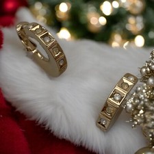 Orecchini lunghi Pierre creoli GO oro opaco spazzolato opale zirconi come nuovi