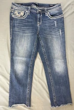 Vigoss 'Chelsea Capri' Raw Cuff Stretch Denim Roller Jeans. Women's 12, GUC!!