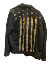 Y2K Rocawear Black Denim Jacket Mens Sz 44 Stars Stripes Hip Hop Streetwear
