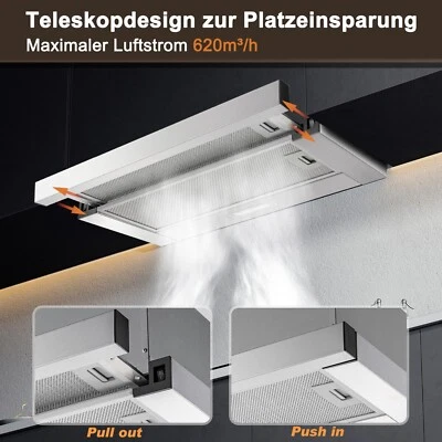 ‎KICHPOWER KICHPOWER 60cm Dunstabzugshaube 620m³/h Teleskop Flachschirmhaube Abluft/Umluft