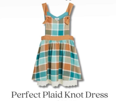 Girls Finding Foxtale Perfect Green Brown Plaid Knot Dress Size 4 NWT