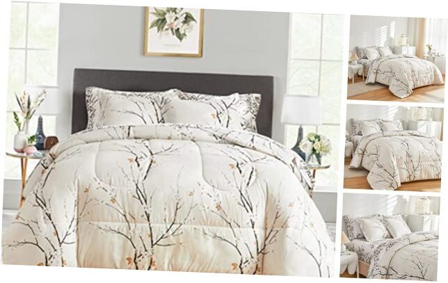 White Bed in a Bag Queen 7 pc Branch Style All Season Soft Queen-7 Pieces Cream