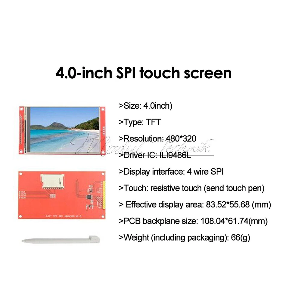 4.0" Inch 480x320 TFT LCD Display Module Screen ST7796S SPI Serial Touch Panel - Bild 4 von 4