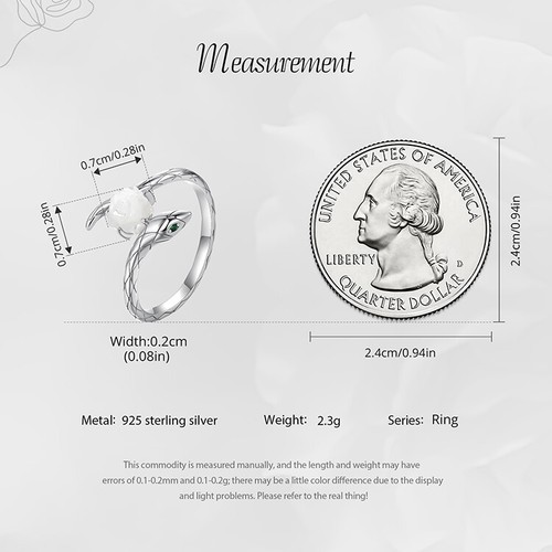 Bamoer Exquisite 925 Sterling Silver Rose and Snake Open Ring Women Gift Jewelry - Picture 11 of 18
