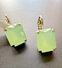 Large Emerald Leverback Mariana Earrings in "Seafoam" - Rhodium