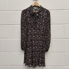 Boden Floral Dress UK 8 Multicolour Long Sleeve Tie Neck Ruffle Boho