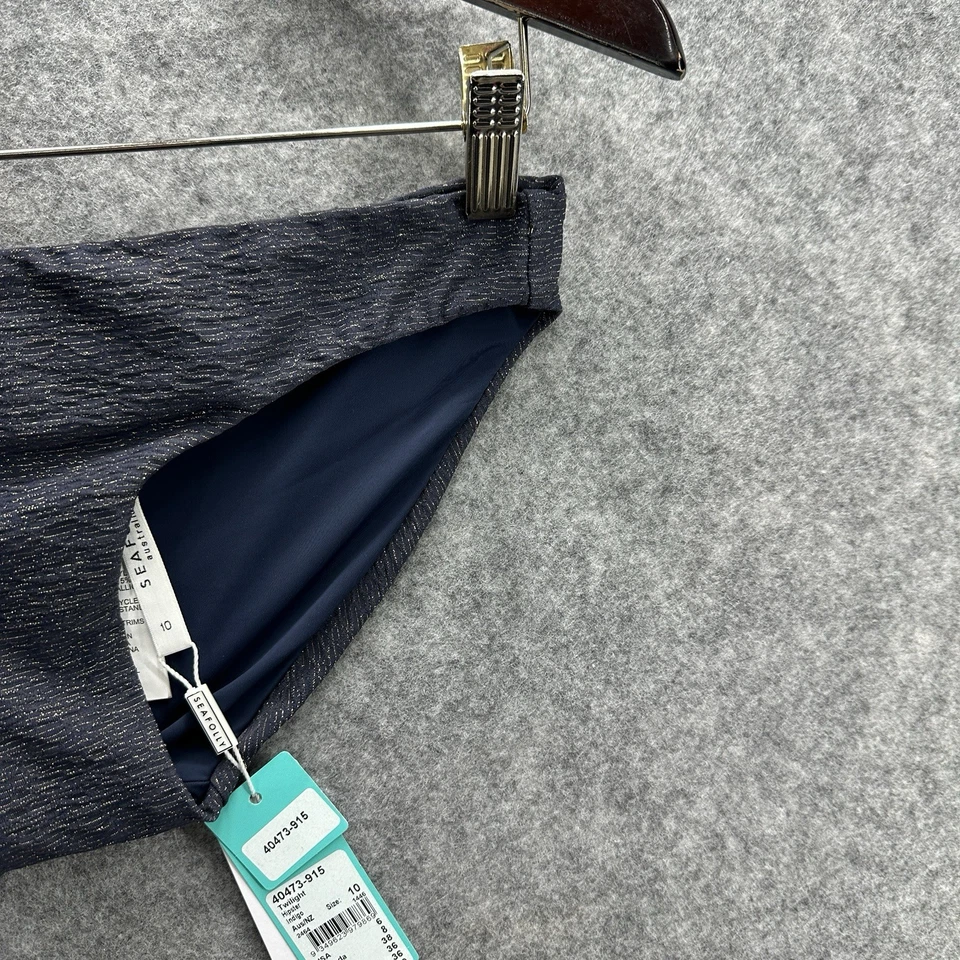 Parte inferior de bikini de natación Seafolly Twilight Hipster para mujer EE. UU. 6 AU 10 azul dorado nueva Foto 4 de 4