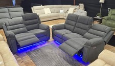 Venice Fabric Electric Recliner 3+2 Seater Sofa Grey-LED Lights/USB Charging