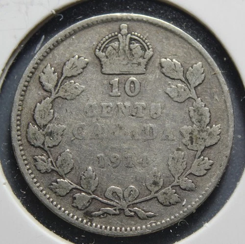 1914 Canada King George V Silver 10 Cents Coin