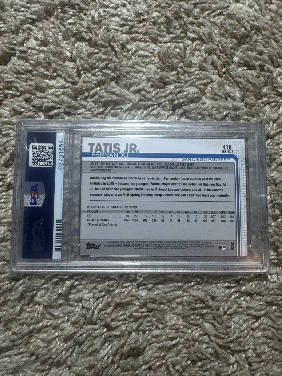 2019 Fernando Tatis Jr Topps Rookie All Star Game PSA 9 view 2