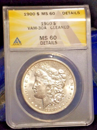 1900-P  MORGAN SILVER DOLLAR  *BRIGHT WHITE*  MS-60   VAM-30A   *CLASHED DIE*