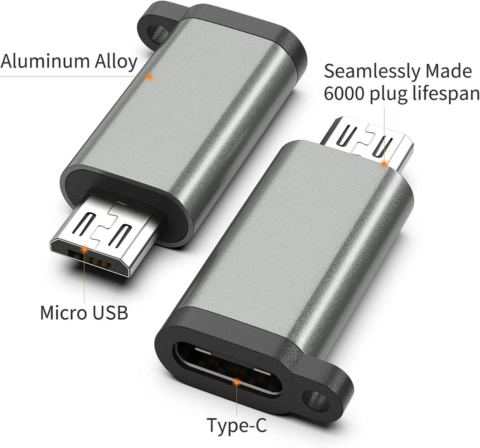 Paquete de 3 adaptadores USB C a Micro USB gris metálico carga y sincronización de datos conveniencia Foto 4 de 4
