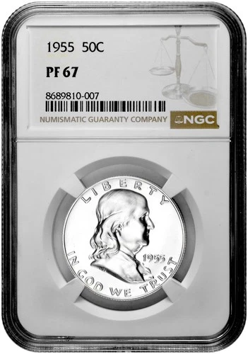 1955 50C Proof Silver Franklin Half Dollar NGC Graded PF 67 in New Holder