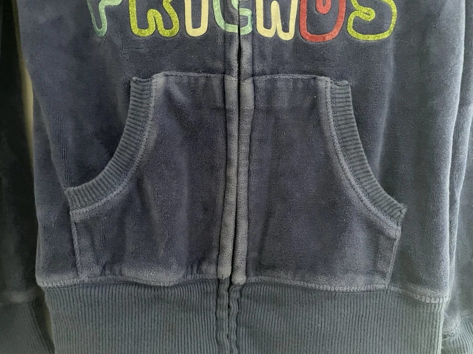 SO Niños Niñas Brillo Paz Amor Amigos Terciopelo Suave Cremallera Completa Sudadera con Capucha Azul XS/S Foto 4 de 4