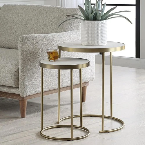 Uttermost 50007 Aragon End or Side Table Brass Plated and Faux White Shagreen - Picture 3 of 9